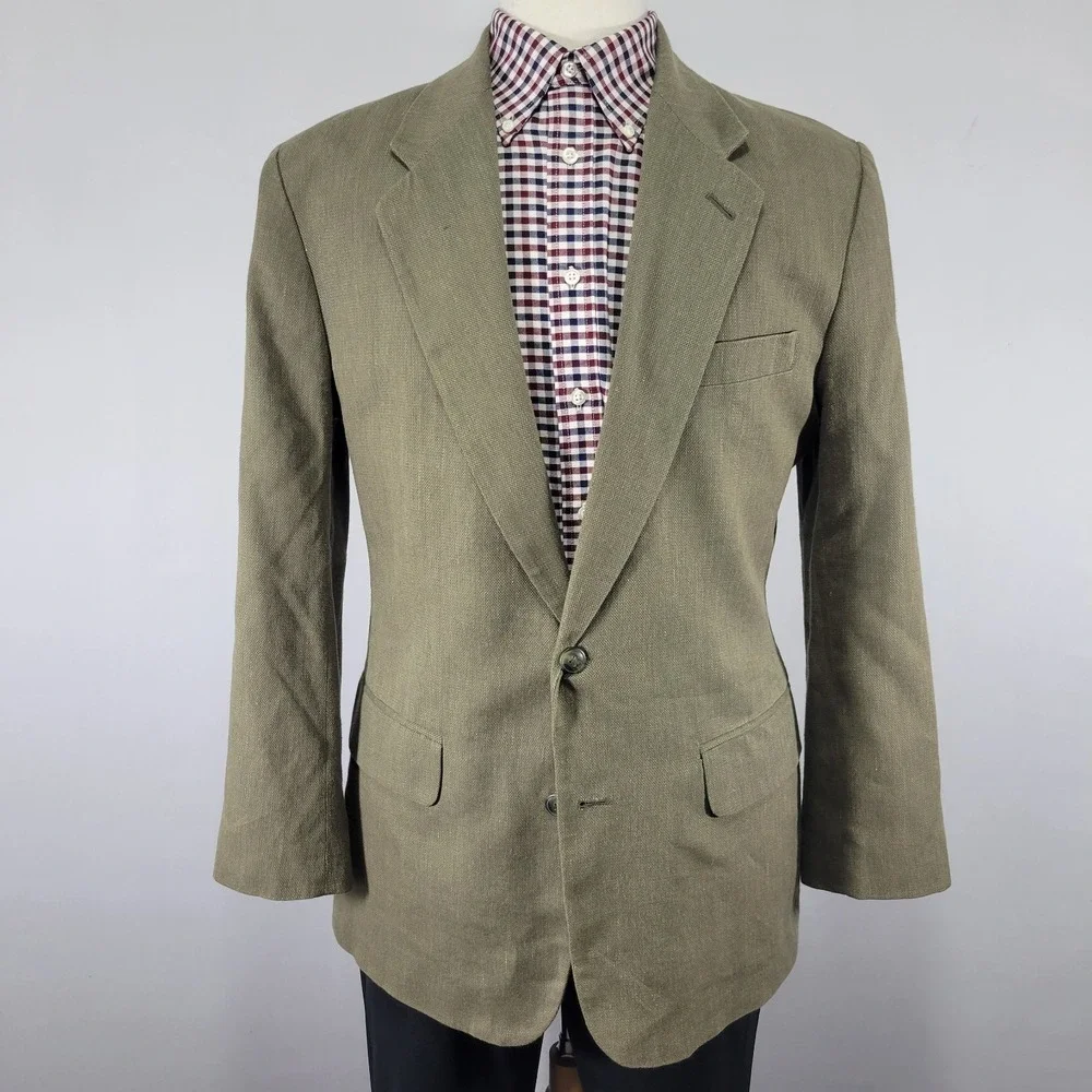 Claiborne Men's Sport Coat Blazer Two Button Green‎ Cotton Linen Blend 40R